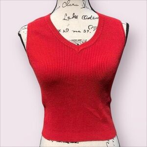 John Galt Red Sleeveless V-Neck Ribbed Top
